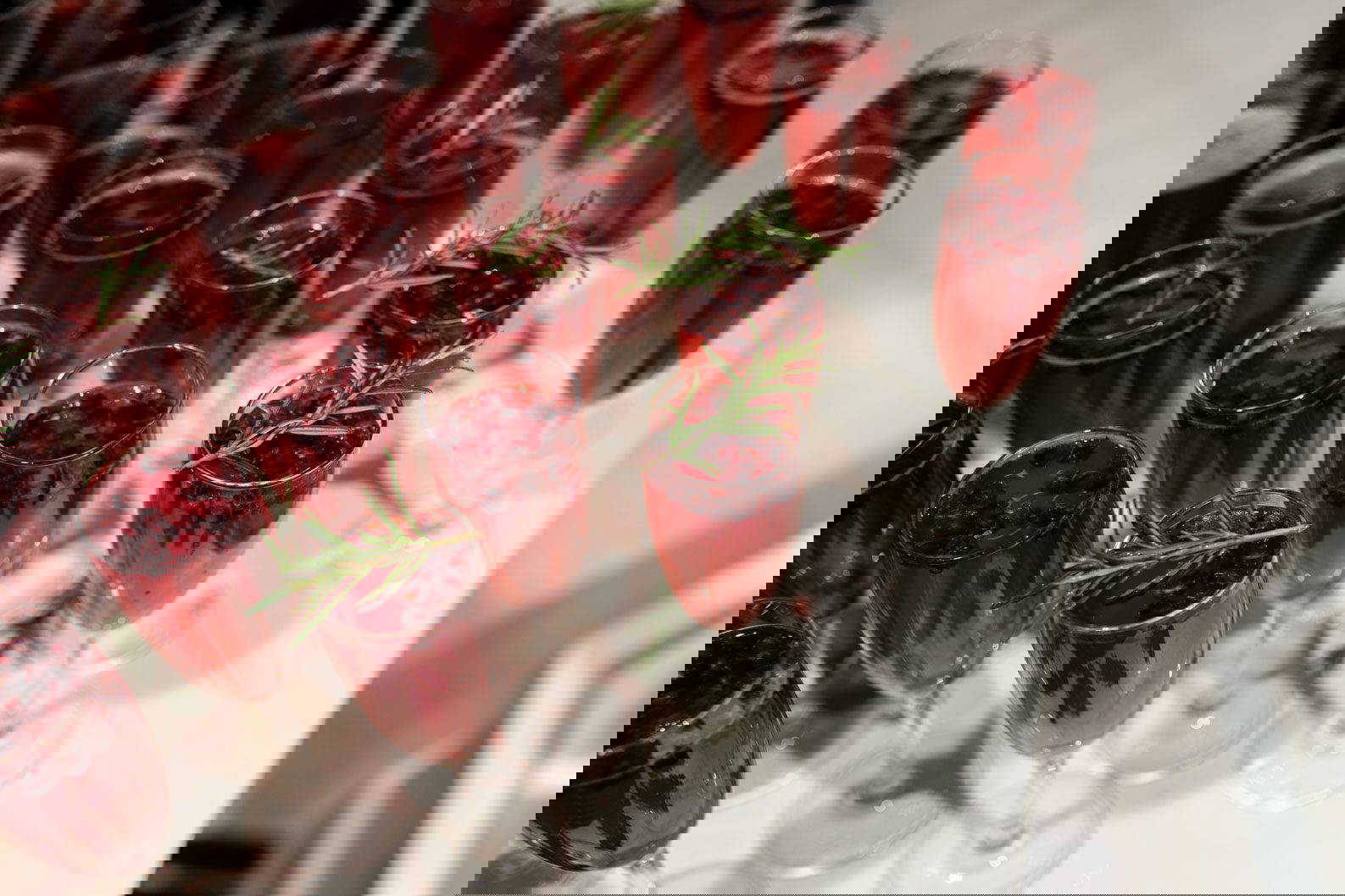 Close-up of beautifully presented drinks at a fashion marketing activation