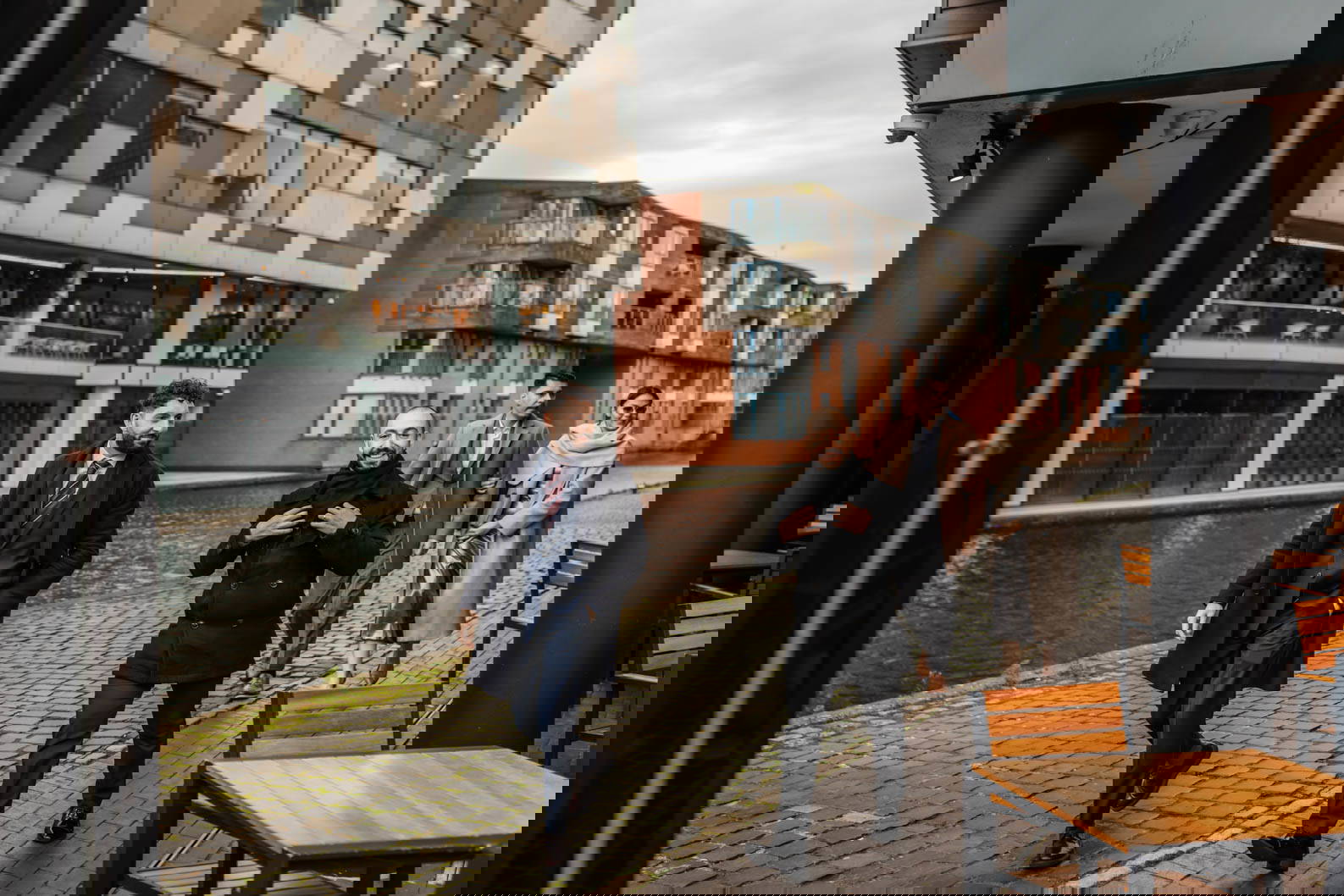 Relaxed micro wedding photography capturing candid moments along the city canals in Birmingham.