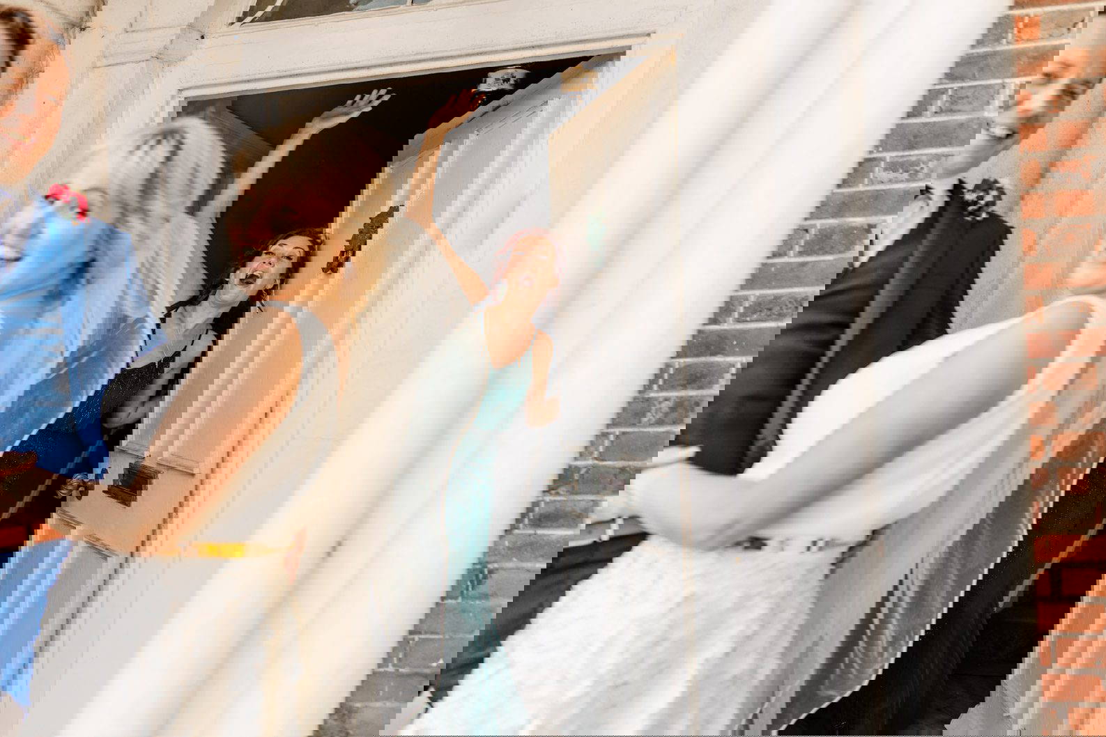 Natural wedding couple portraits with laughter